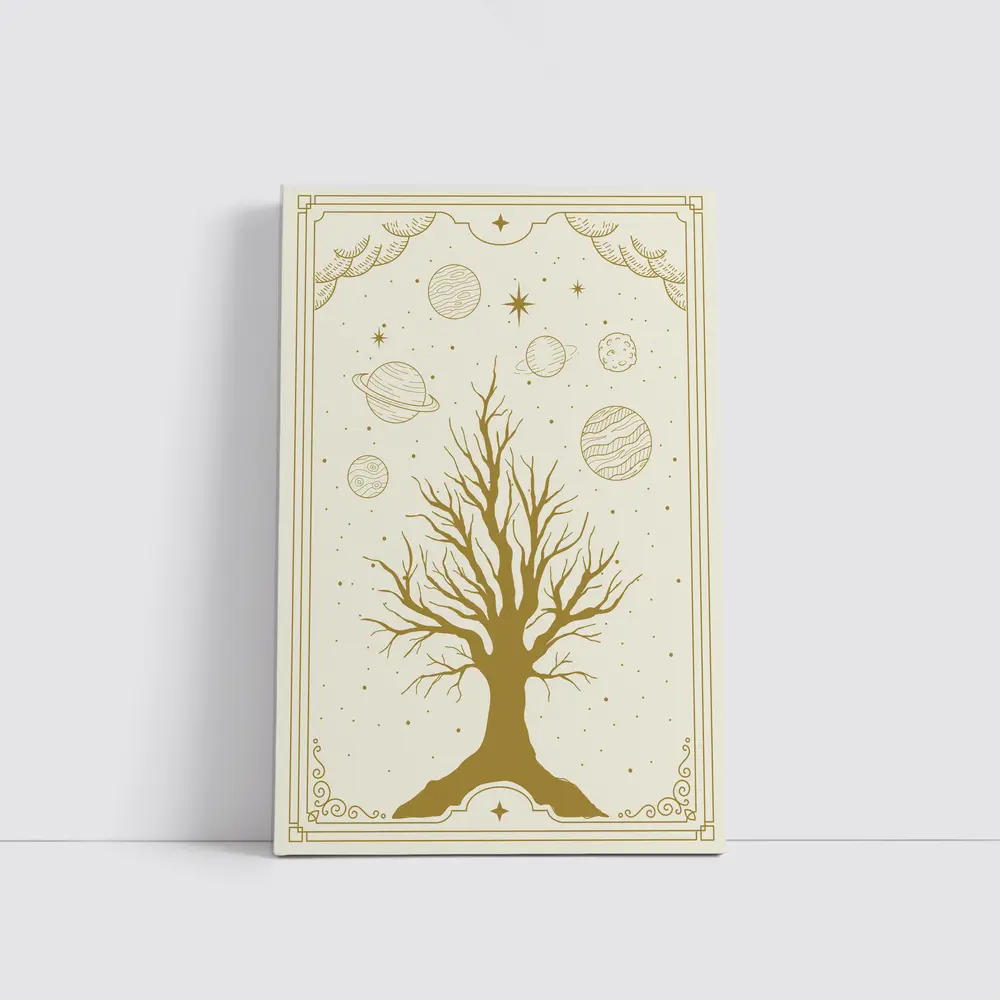 Celestial Tree Gold Planets Cosmic Art – Wall Art