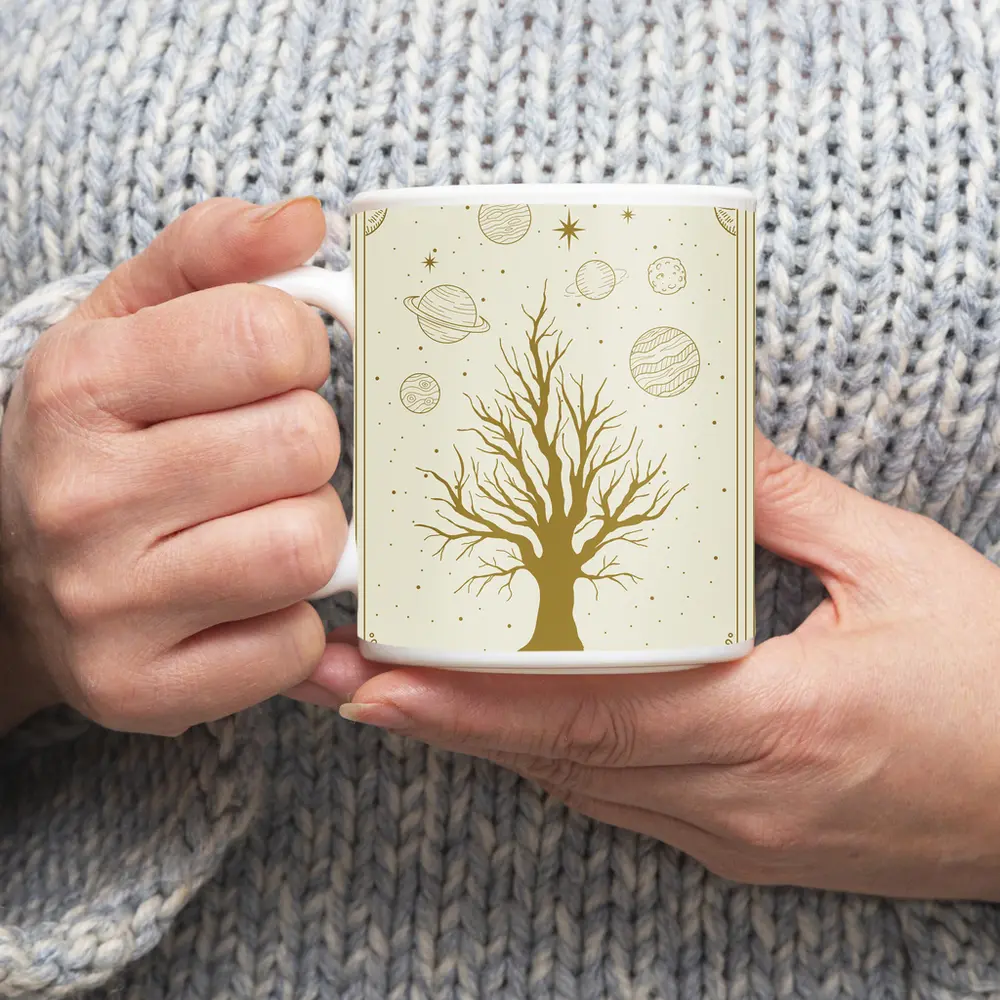 Celestial Tree Gold Planets Cosmic Art – Mugs