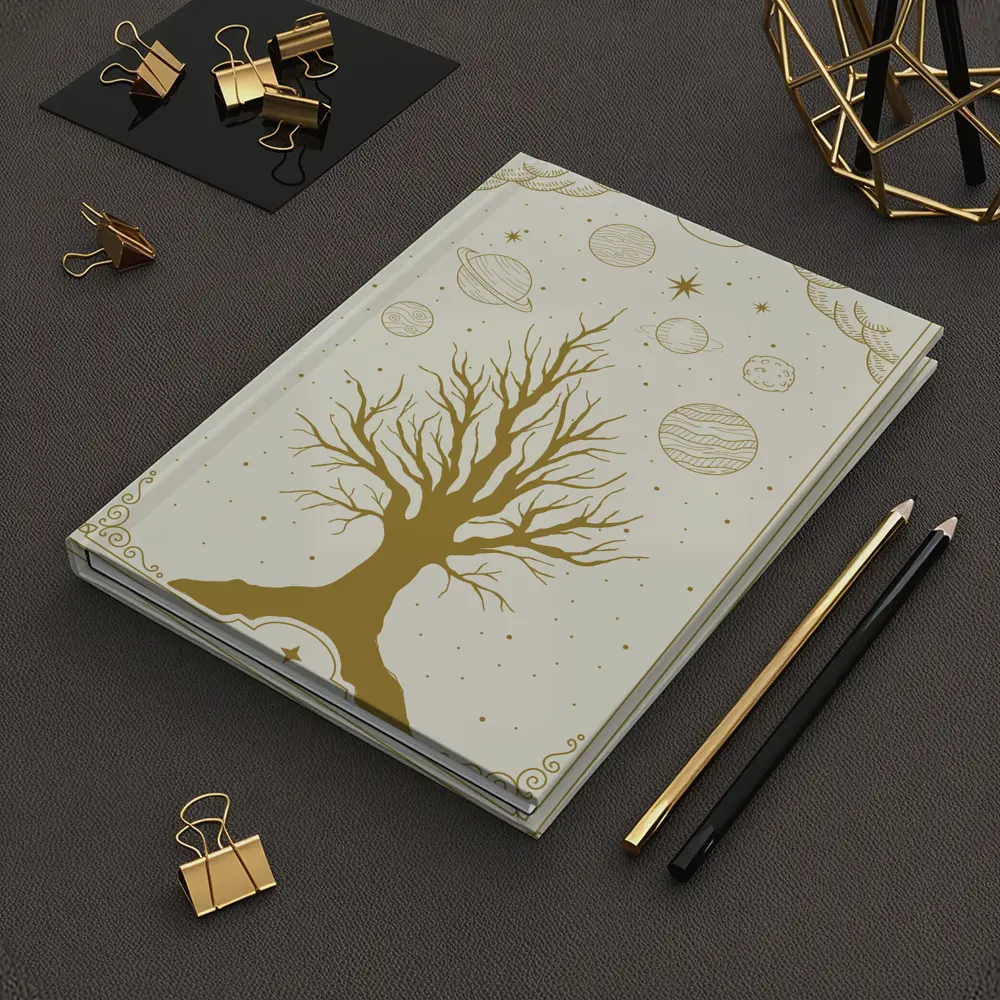 Celestial Tree Gold Planets Cosmic Art – Notebooks