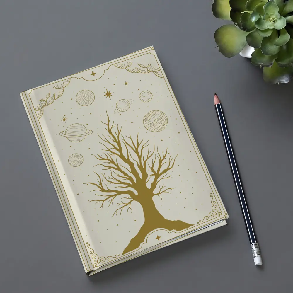 Celestial Tree Gold Planets Cosmic Art – Notebooks