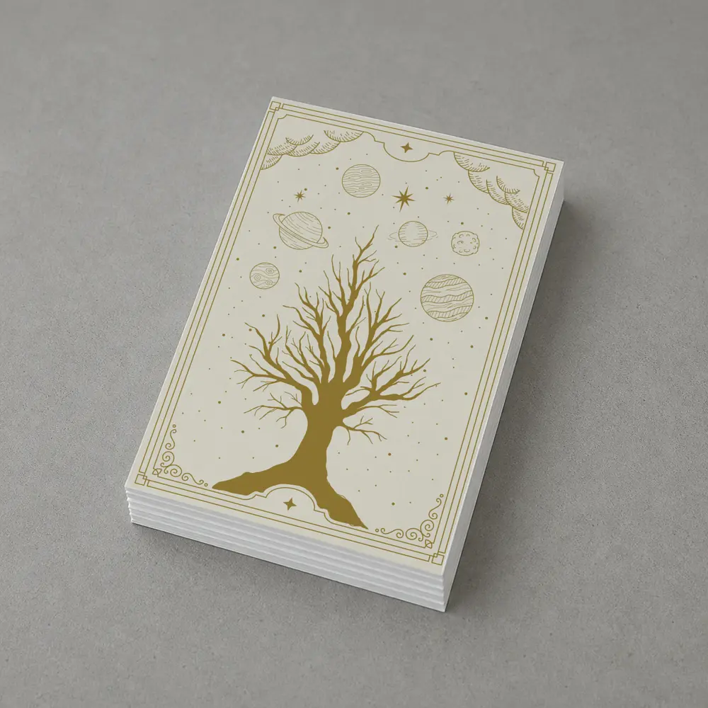 Celestial Tree Gold Planets Cosmic Art – Postcards