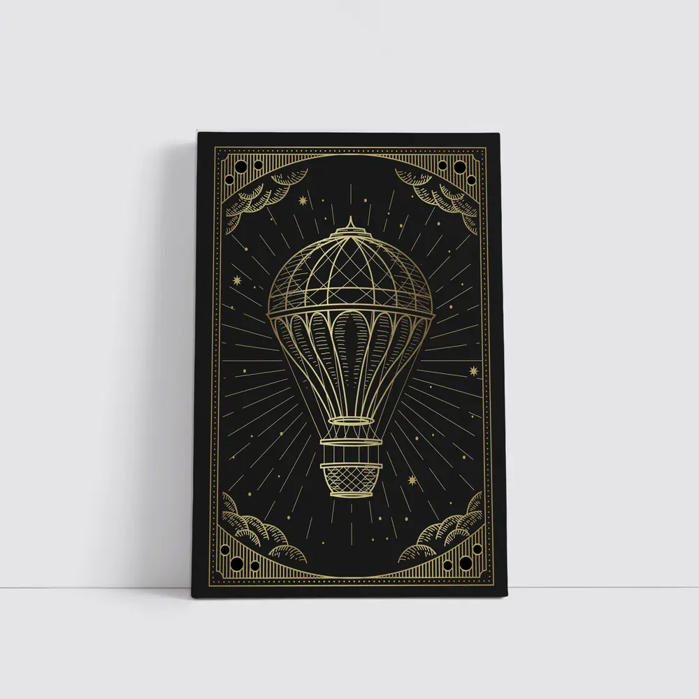 Gold Hot Air Balloon Black Night Sky – Wall Art
