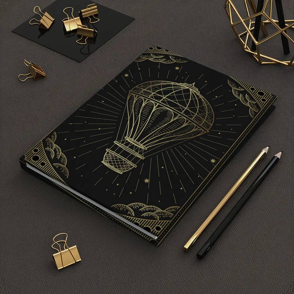 Gold Hot Air Balloon Black Night Sky – Notebooks