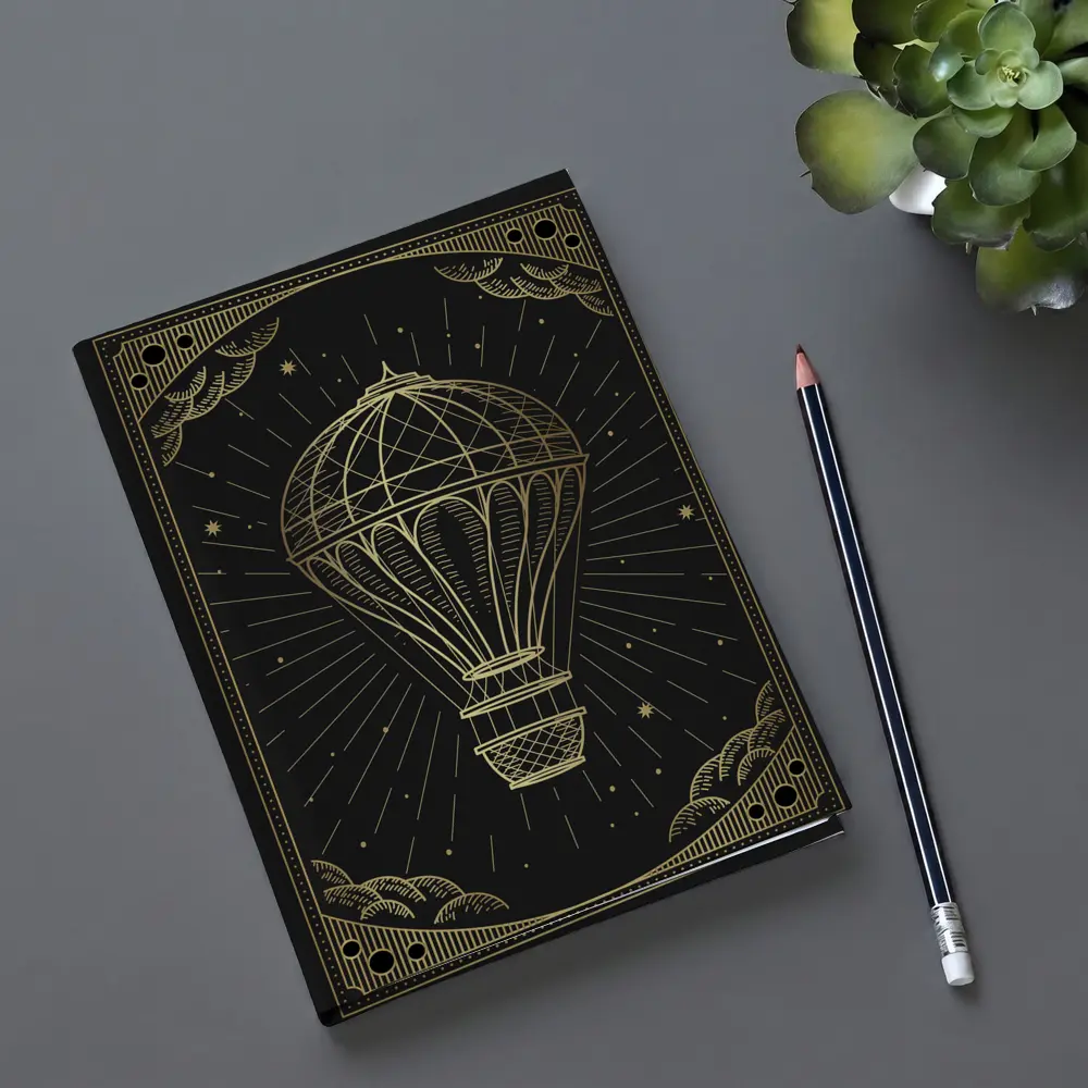 Gold Hot Air Balloon Black Night Sky – Notebooks