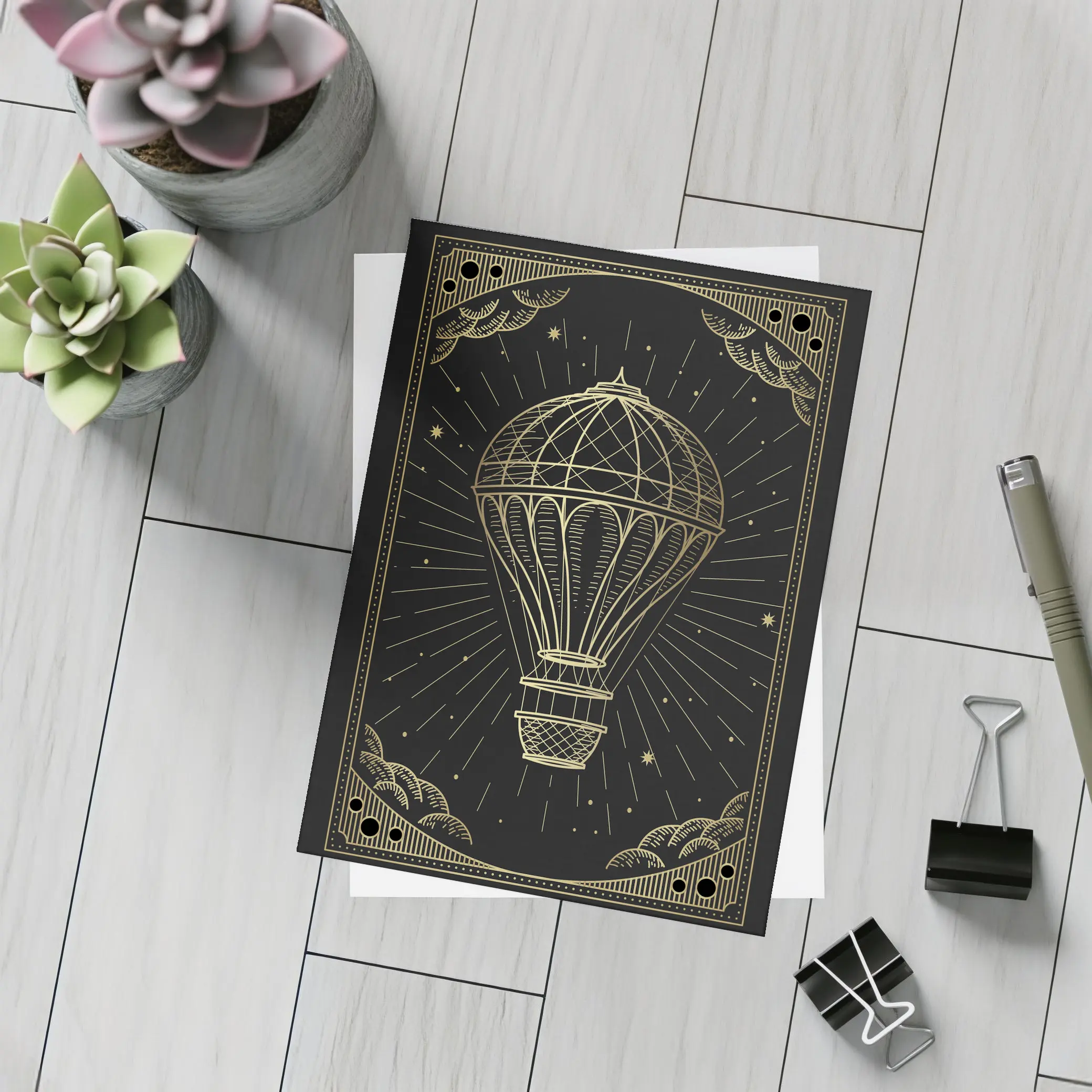 Gold Hot Air Balloon Black Night Sky – Postcards