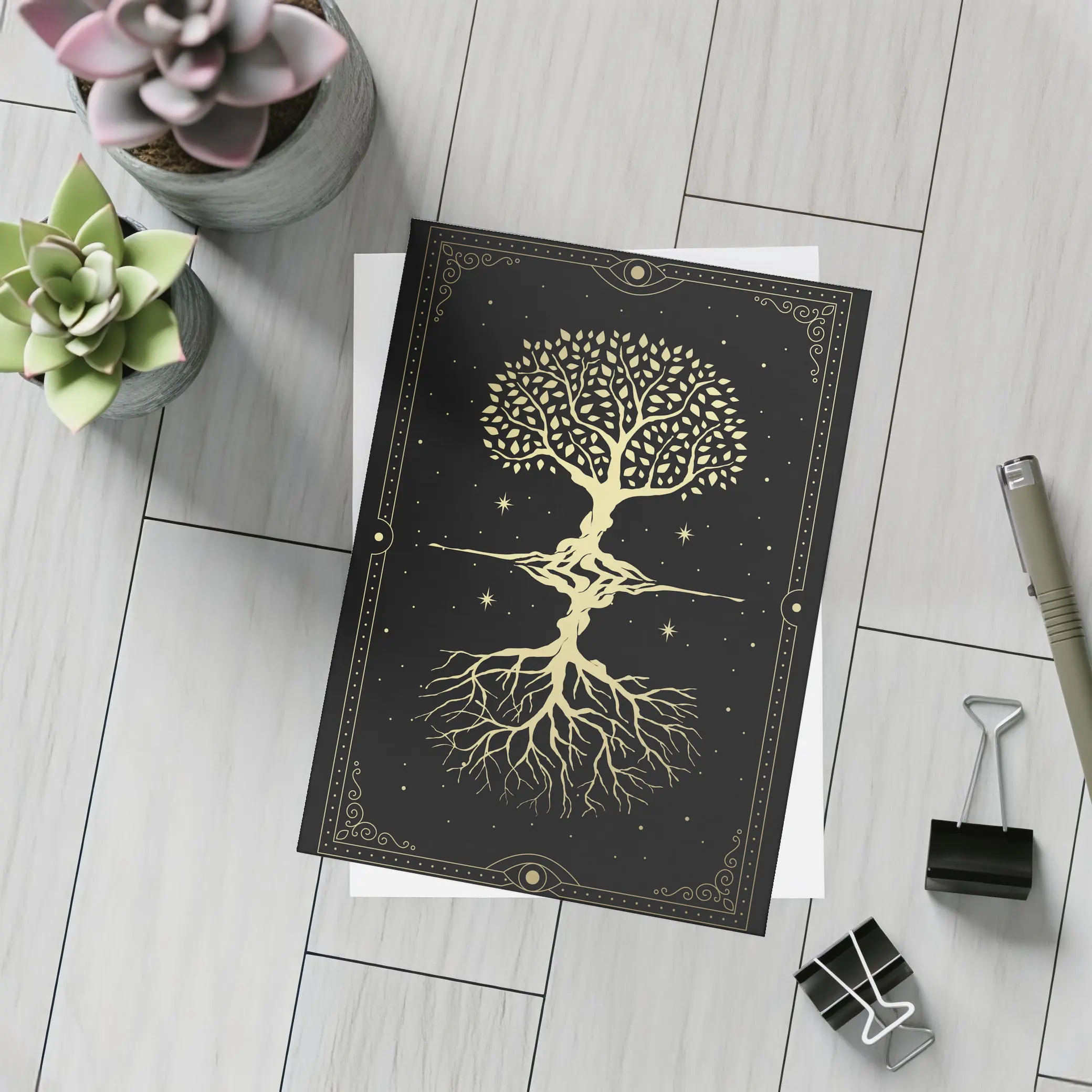 Gold Tree of Life Dark Starry Night – Postcards
