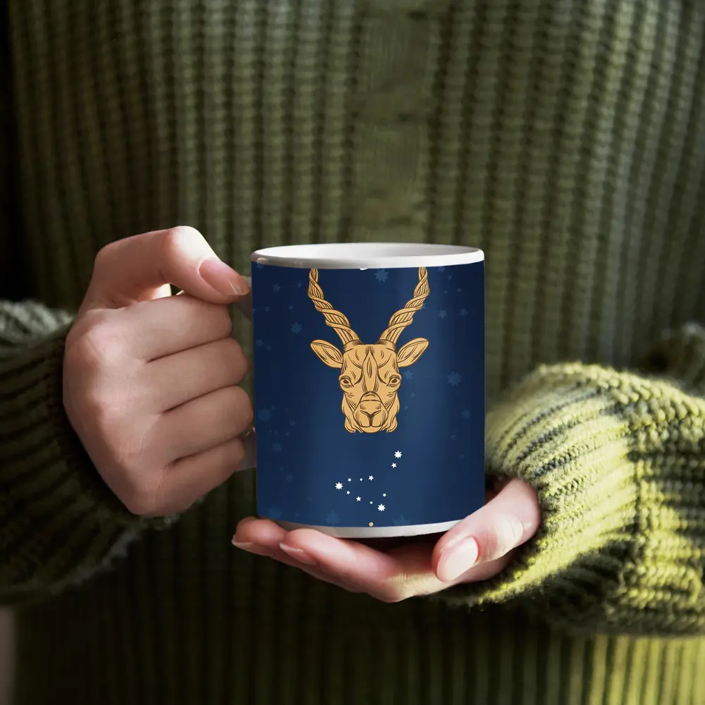 Capricorn Zodiac Sign Gold Navy Blue – Mugs