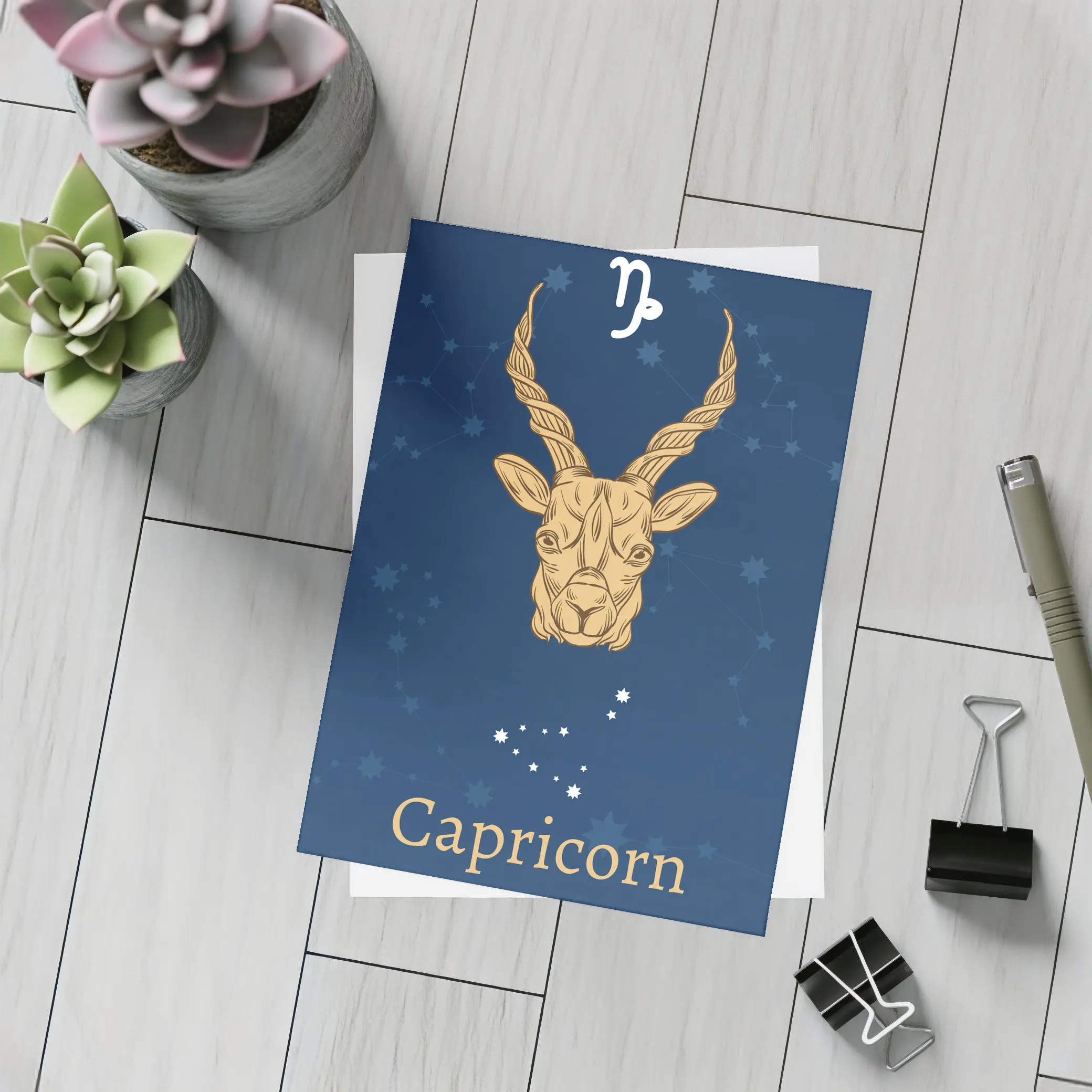 Capricorn Zodiac Sign Gold Navy Blue – Postcards