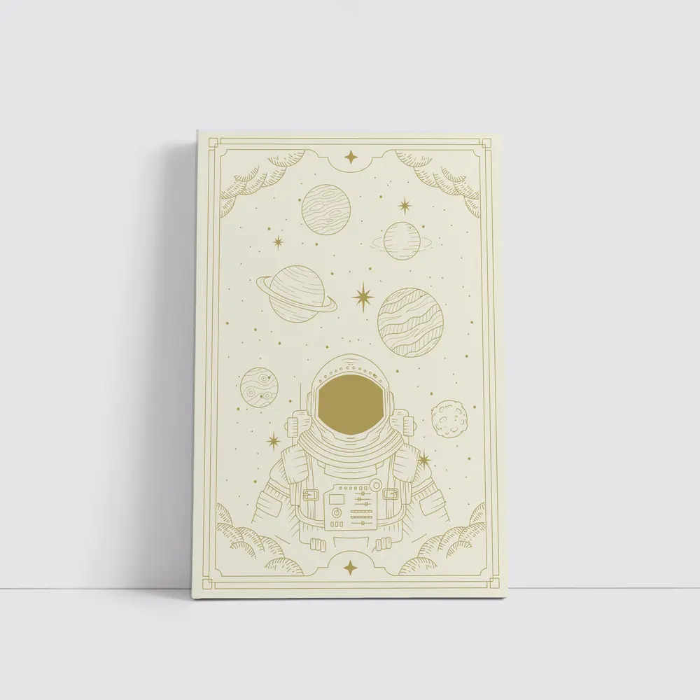 Astronaut Among Planets Celestial Line Art – Wall Art