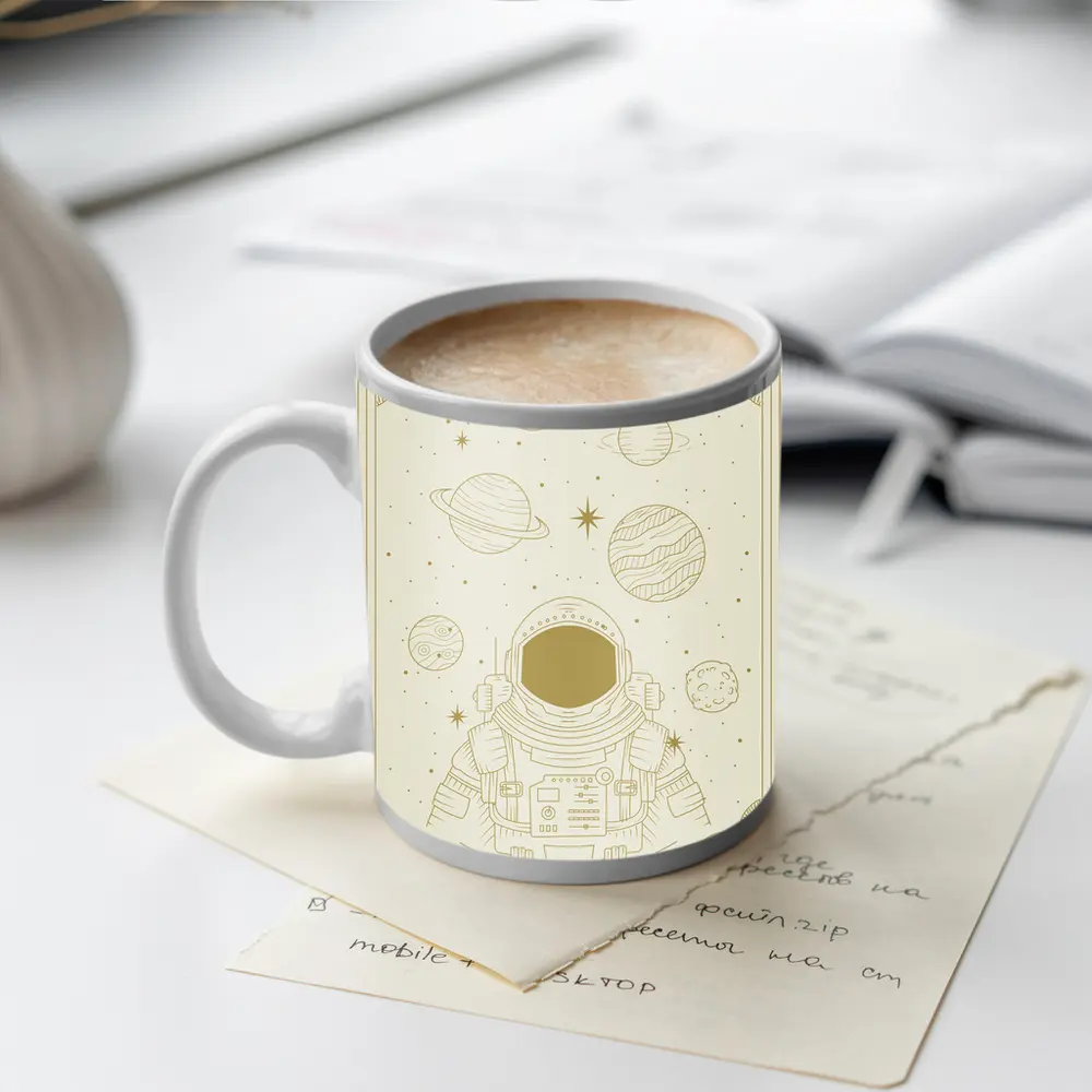 Astronaut Among Planets Celestial Line Art – Mugs