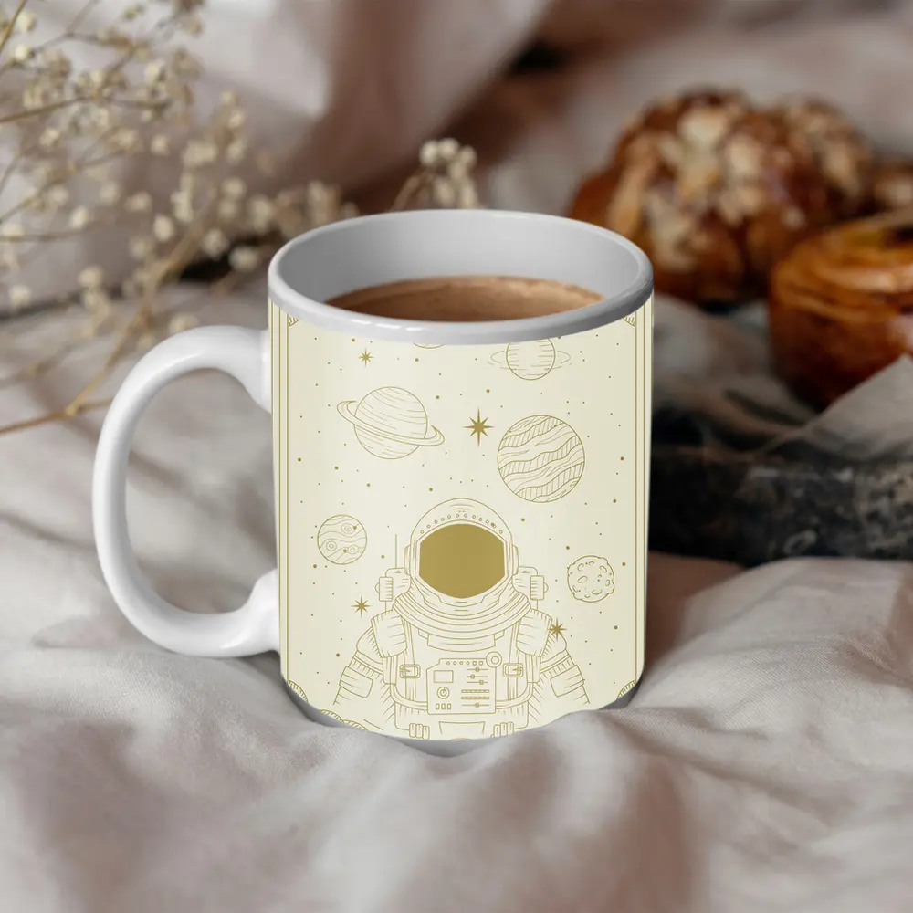 Astronaut Among Planets Celestial Line Art – Mugs