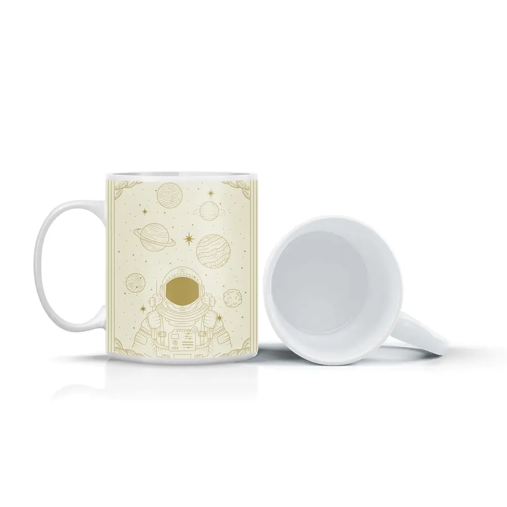Astronaut Among Planets Celestial Line Art – Mugs
