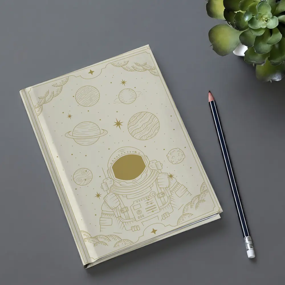 Astronaut Among Planets Celestial Line Art – Notebooks