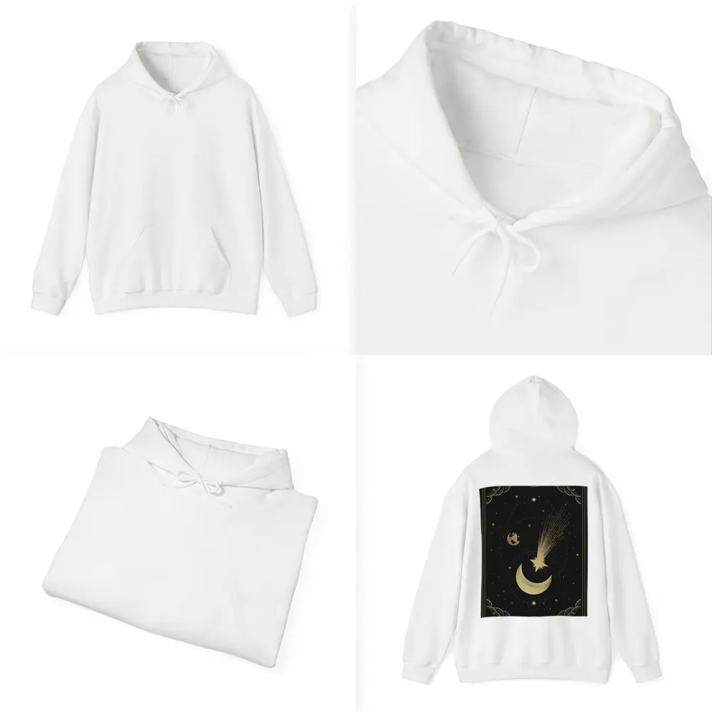 Gold Moon Shooting Star Dark Celestial Art – Hoodies