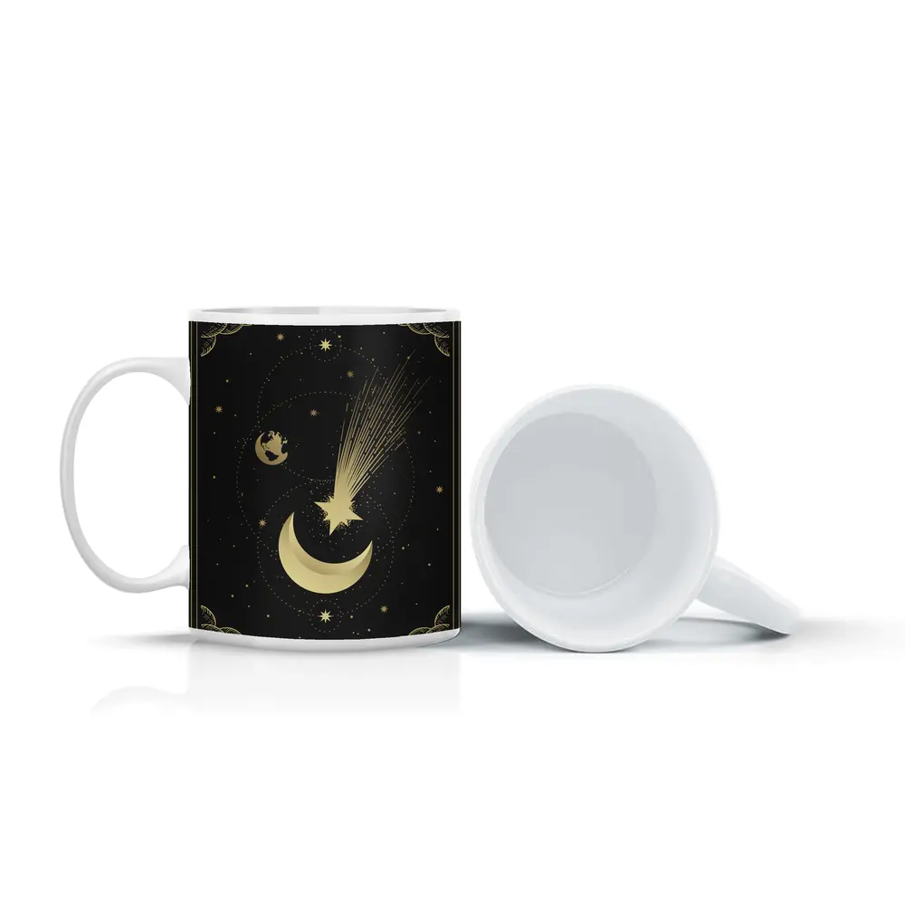 Gold Moon Shooting Star Dark Celestial Art – Mugs