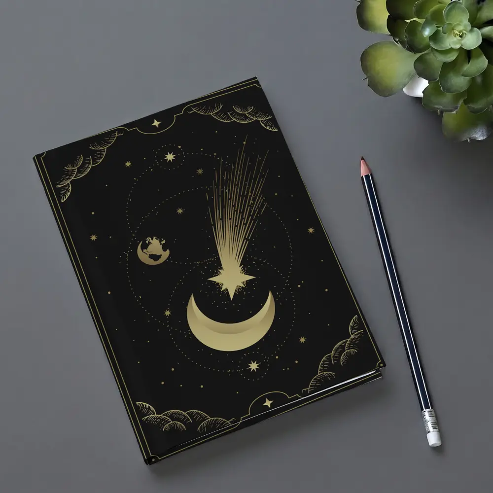 Gold Moon Shooting Star Dark Celestial Art – Notebooks