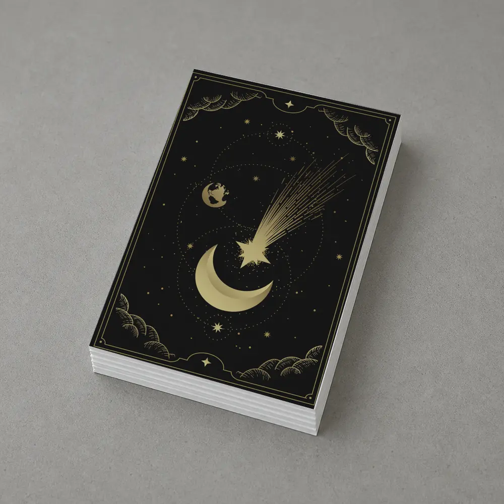 Gold Moon Shooting Star Dark Celestial Art – Postcards