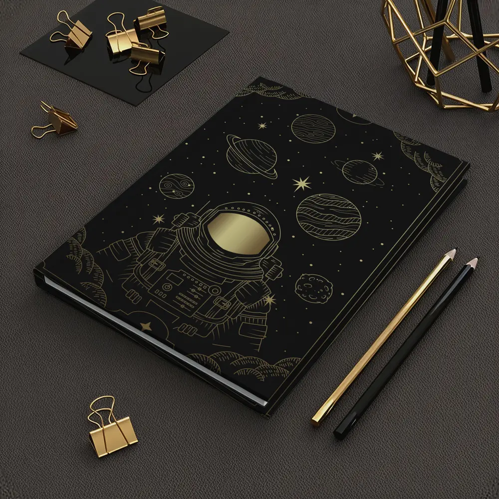 Gold Astronaut Space Planets Dark Sky – Notebooks