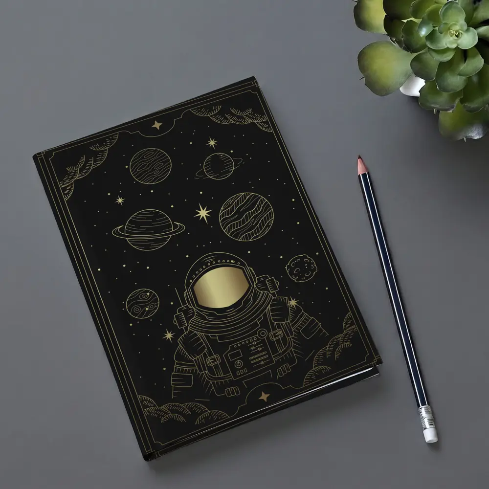 Gold Astronaut Space Planets Dark Sky – Notebooks