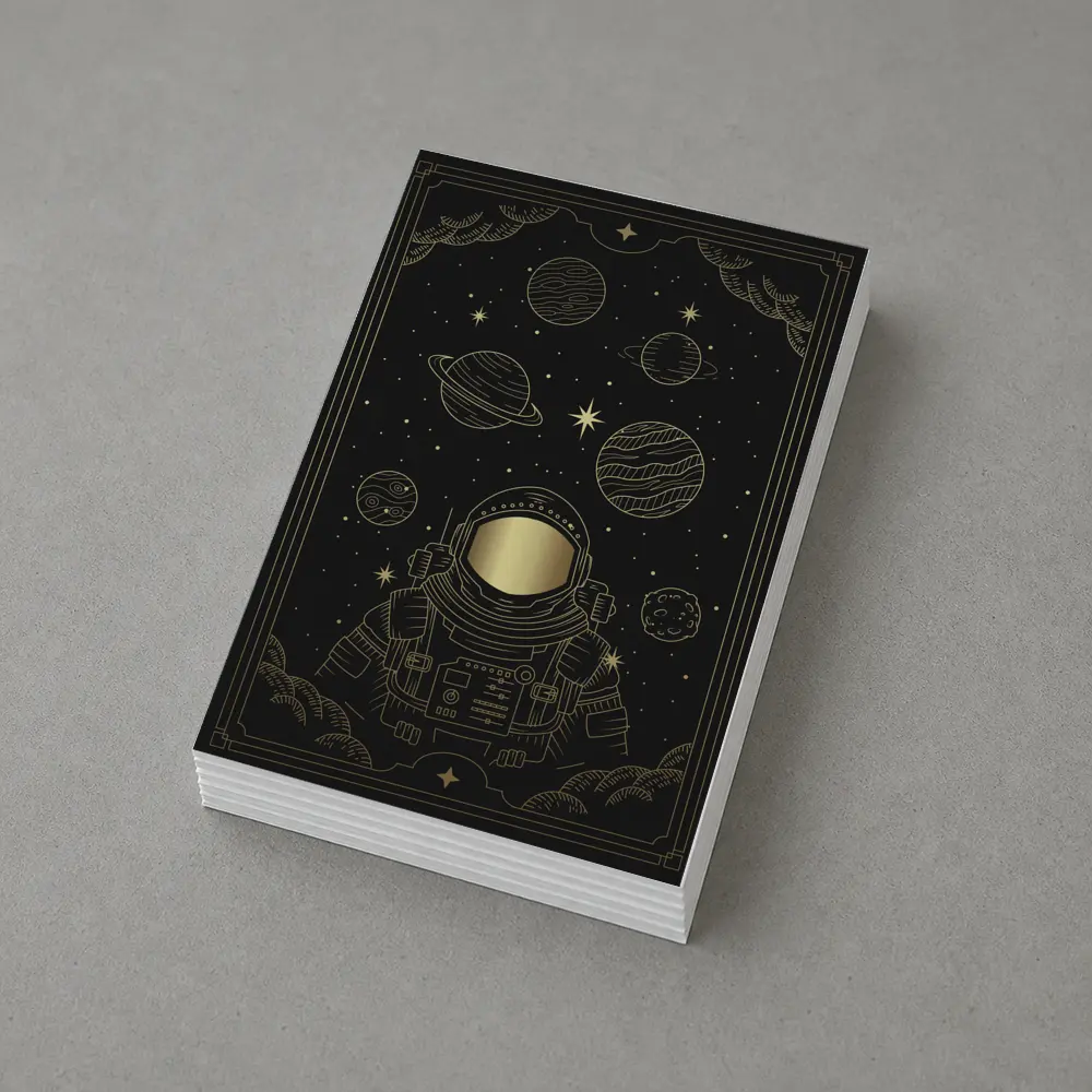 Gold Astronaut Space Planets Dark Sky – Postcards