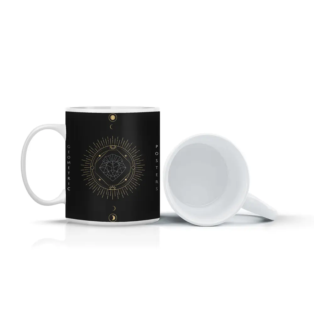 Geometric Lion Gold Moon Phases Dark – Mugs