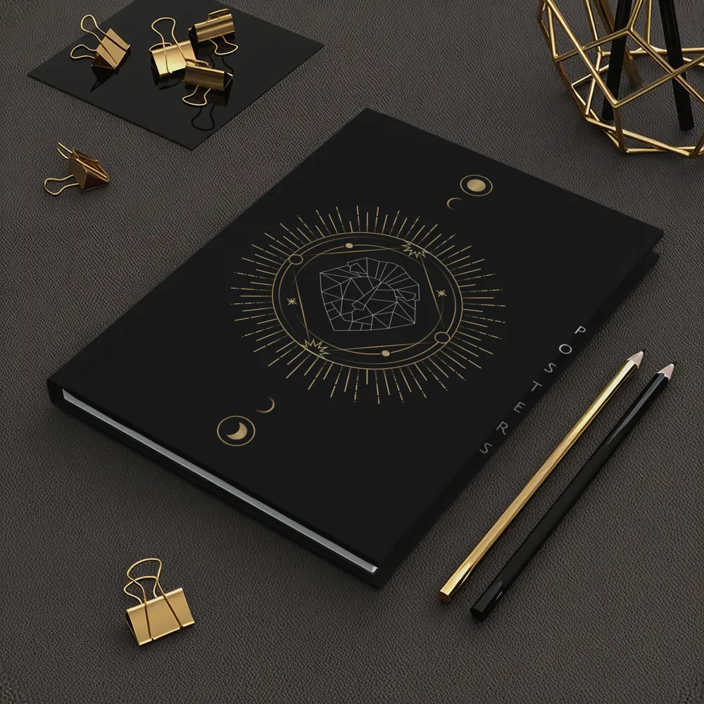 Geometric Lion Gold Moon Phases Dark – Notebooks