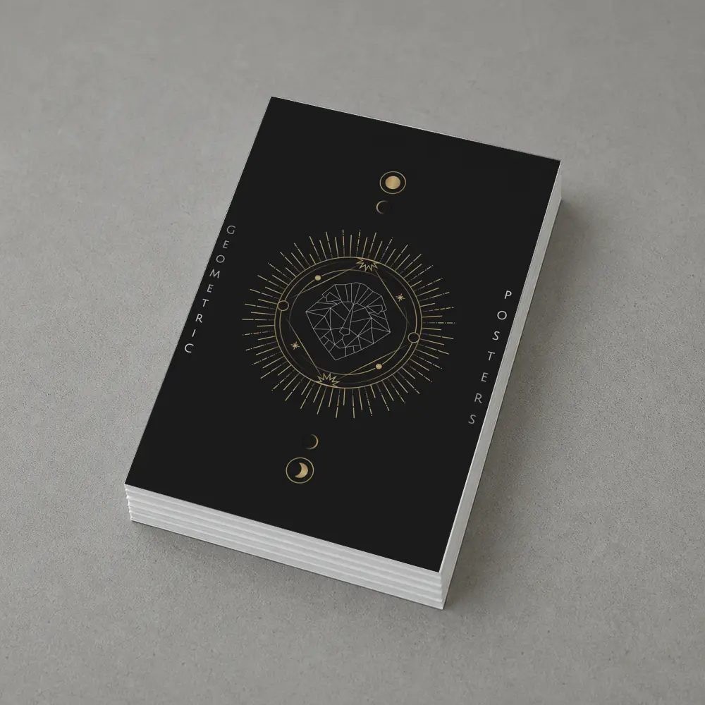 Geometric Lion Gold Moon Phases Dark – Postcards