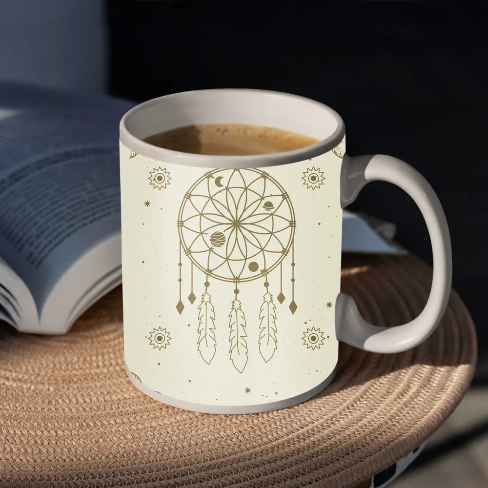 Boho Dreamcatcher Celestial Planets Beige Art – Mugs