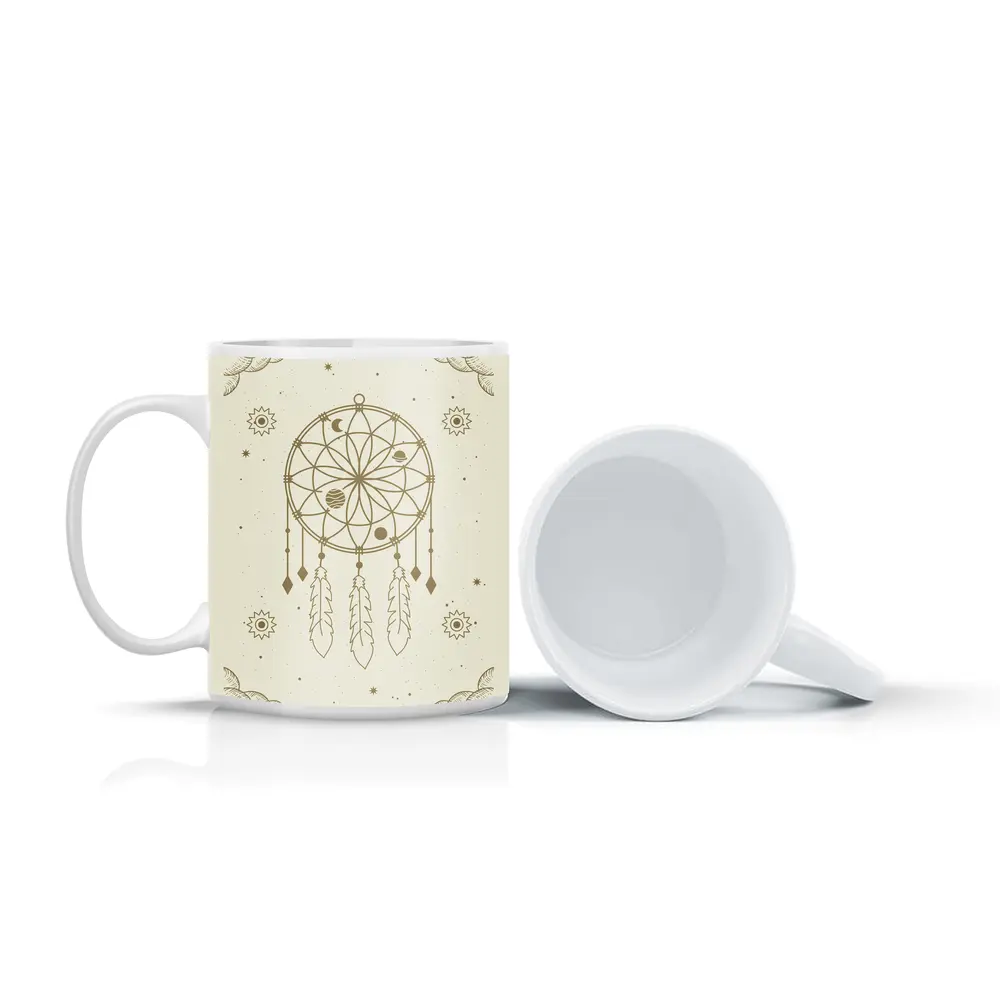 Boho Dreamcatcher Celestial Planets Beige Art – Mugs