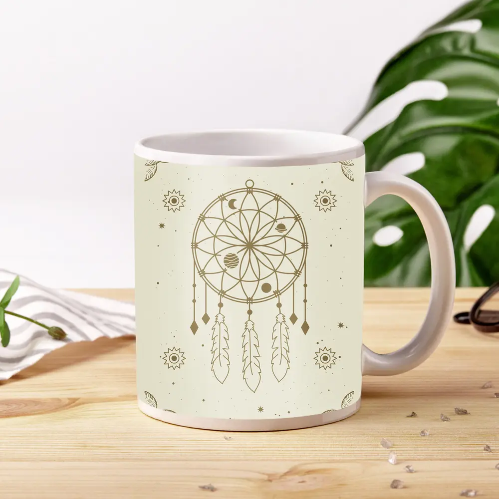 Boho Dreamcatcher Celestial Planets Beige Art – Mugs
