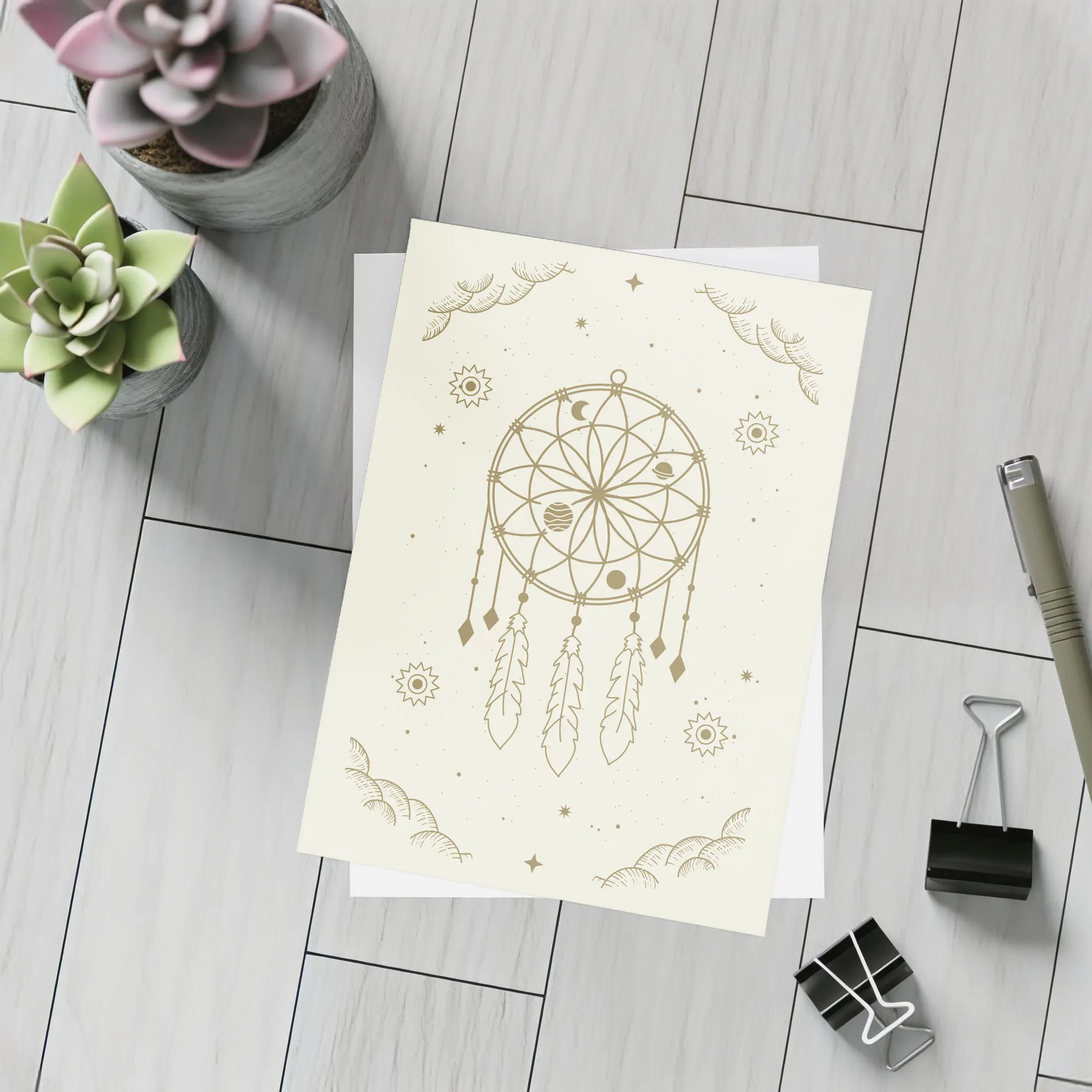 Boho Dreamcatcher Celestial Planets Beige Art – Postcards