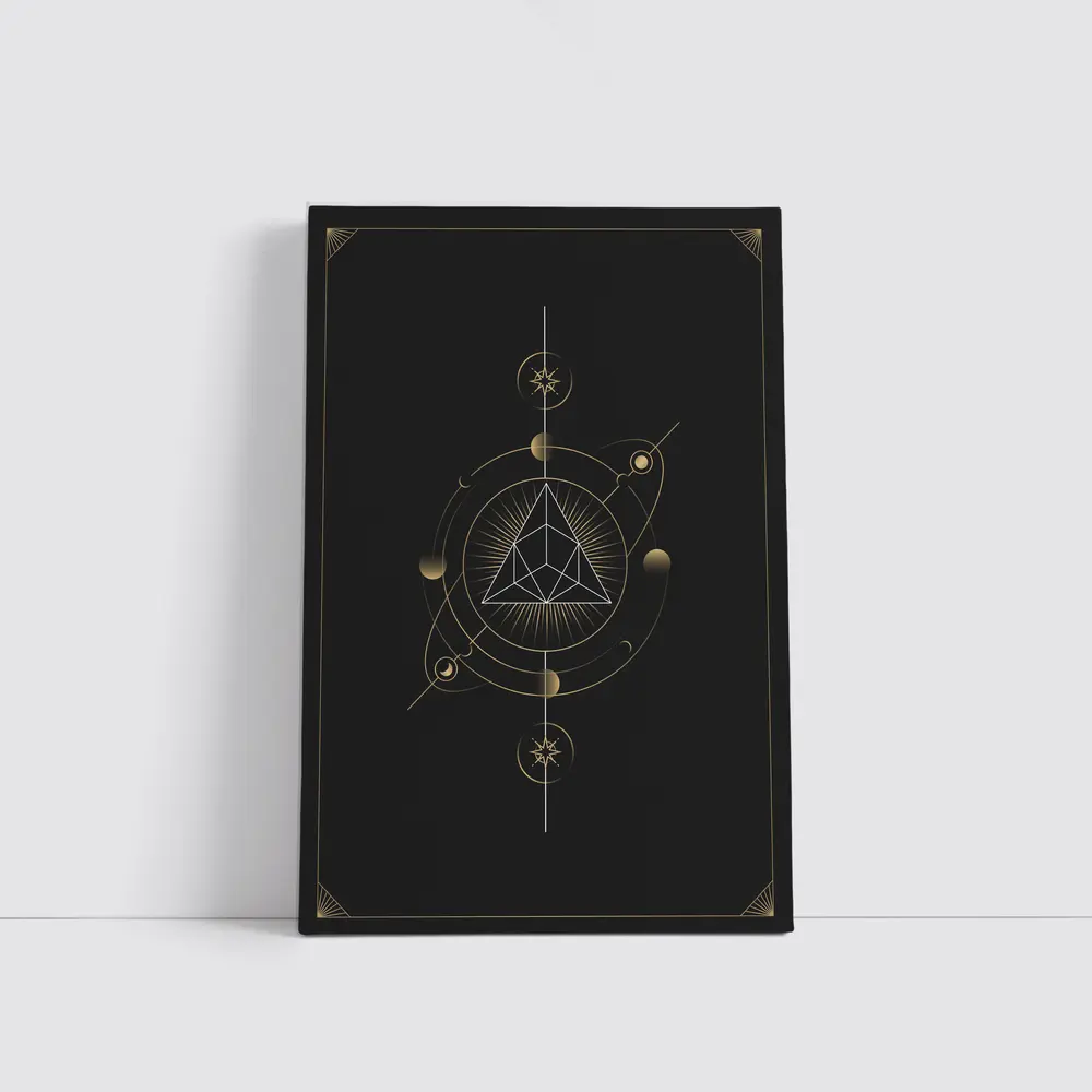 Sacred Geometry Gold Triangle Dark Background – Wall Art