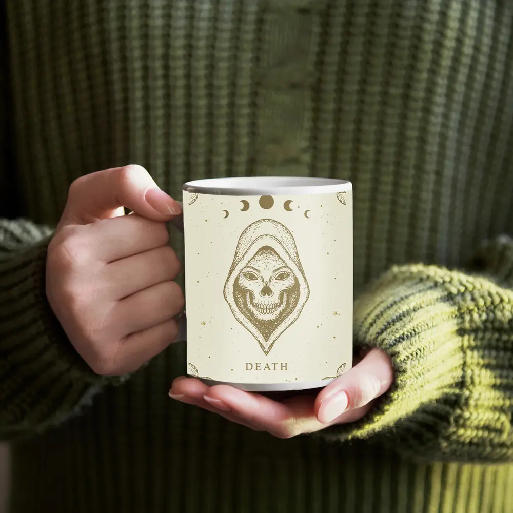 Death Tarot Skull Moon Phase Celestial Art – Mugs