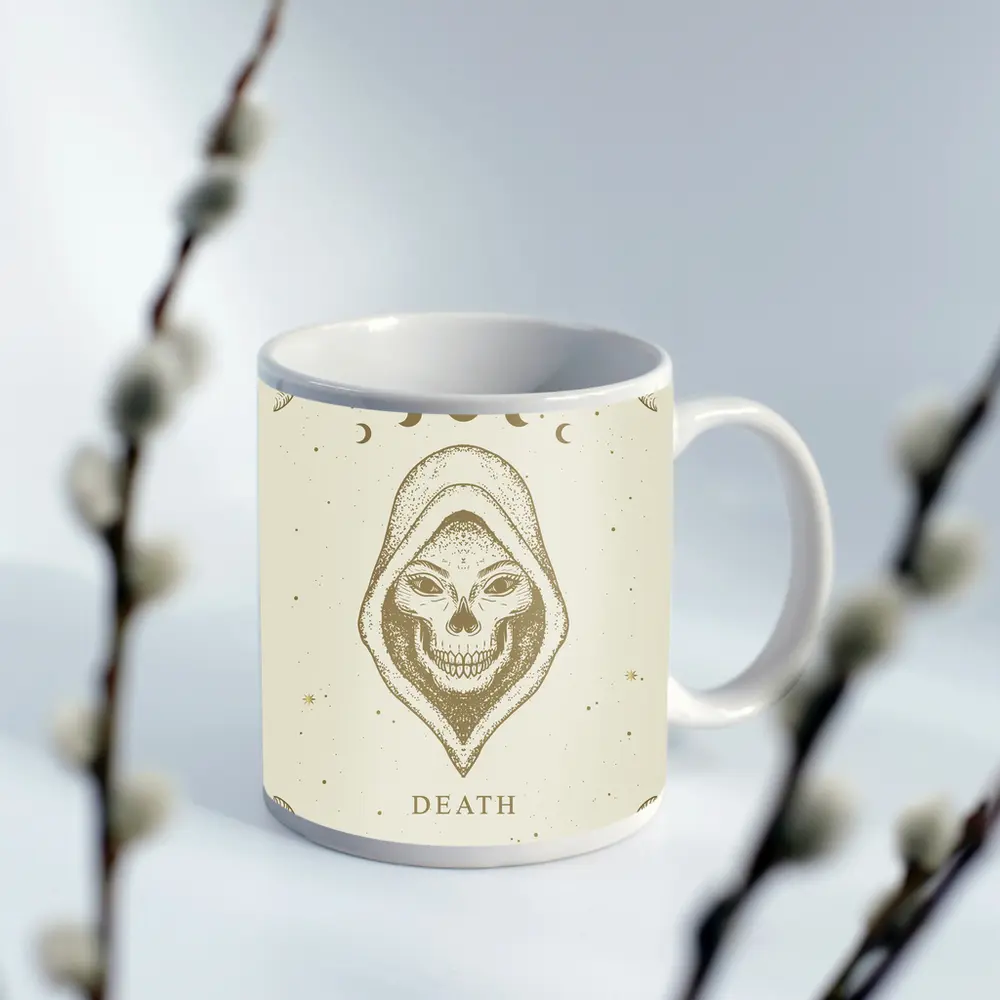 Death Tarot Skull Moon Phase Celestial Art – Mugs