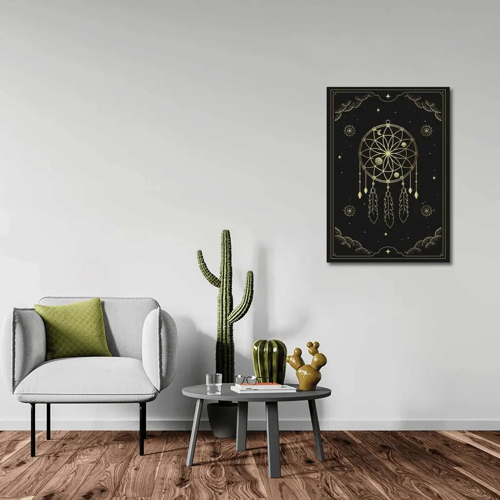 Gold Dream Catcher Dark Celestial Mystical Art – Wall Art
