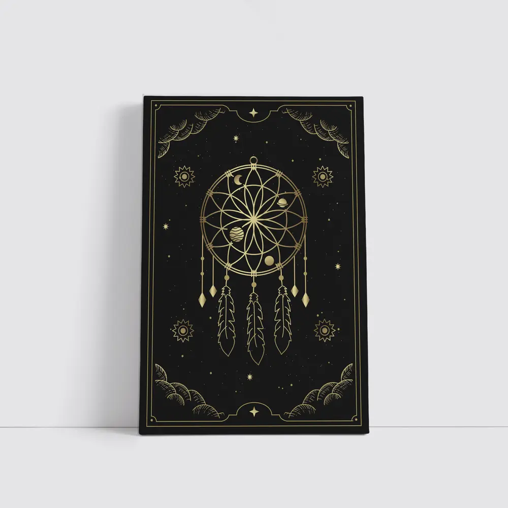 Gold Dream Catcher Dark Celestial Mystical Art – Wall Art