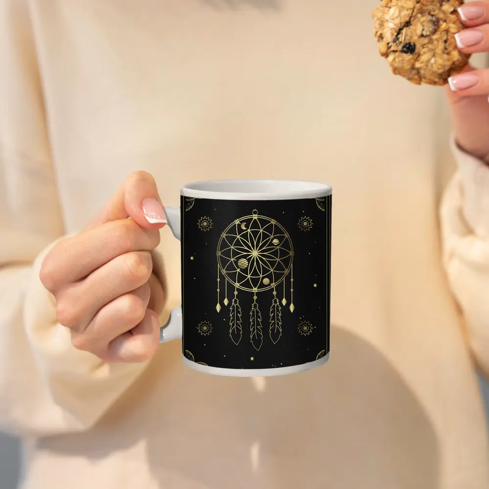Gold Dream Catcher Dark Celestial Mystical Art – Mugs