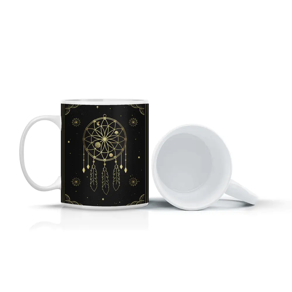 Gold Dream Catcher Dark Celestial Mystical Art – Mugs