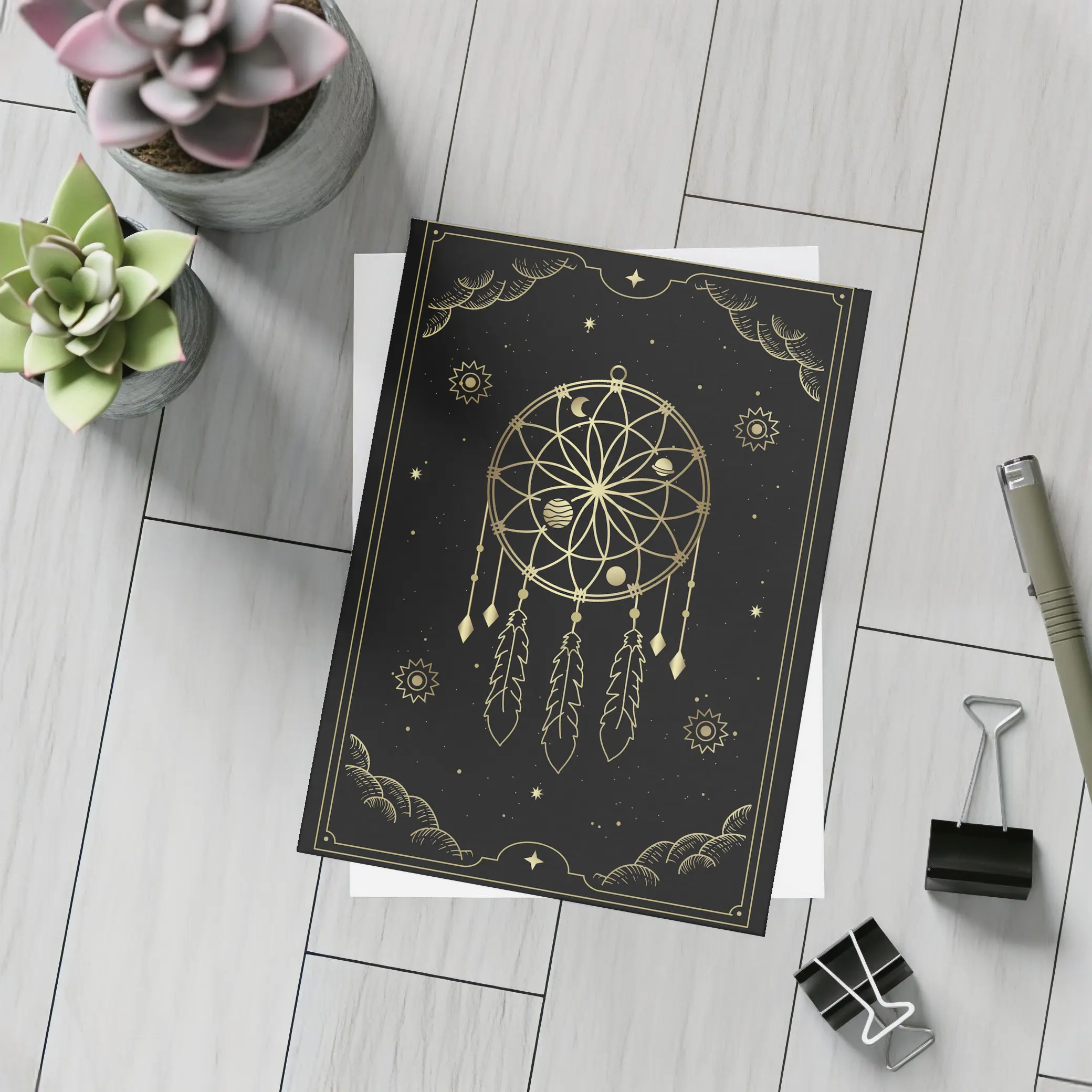 Gold Dream Catcher Dark Celestial Mystical Art – Postcards