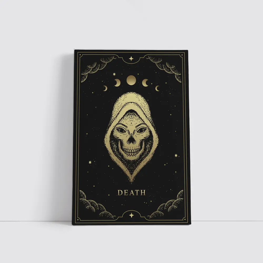 Death Tarot Skull Hooded Figure Gold – Wall Art