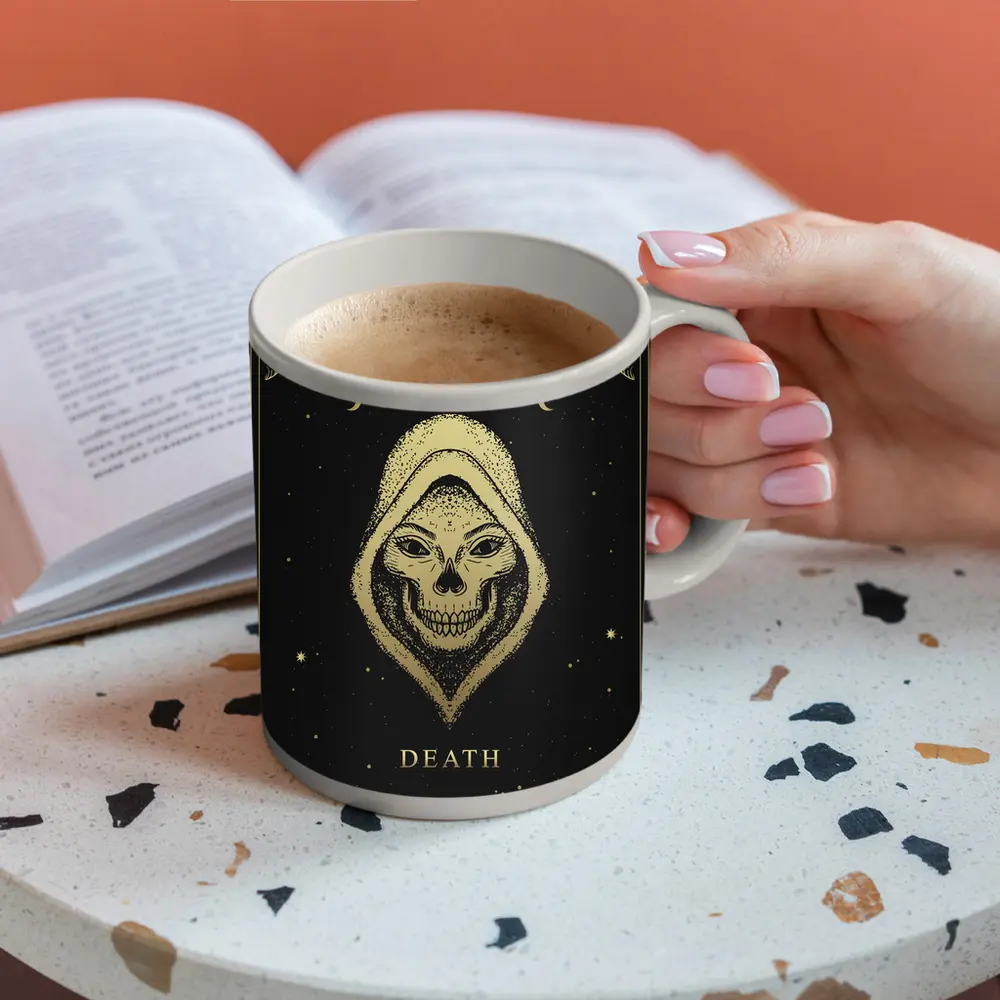 Death Tarot Skull Hooded Figure Gold – Mugs