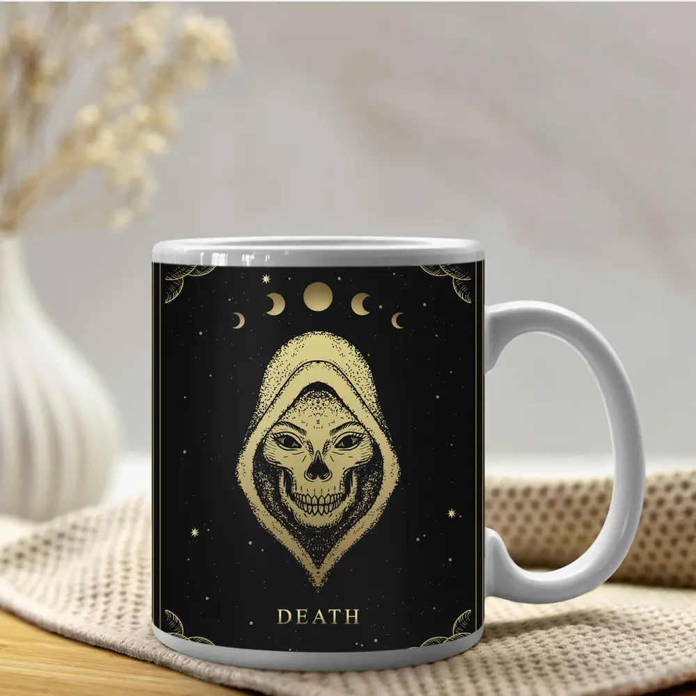 Death Tarot Skull Hooded Figure Gold – Mugs