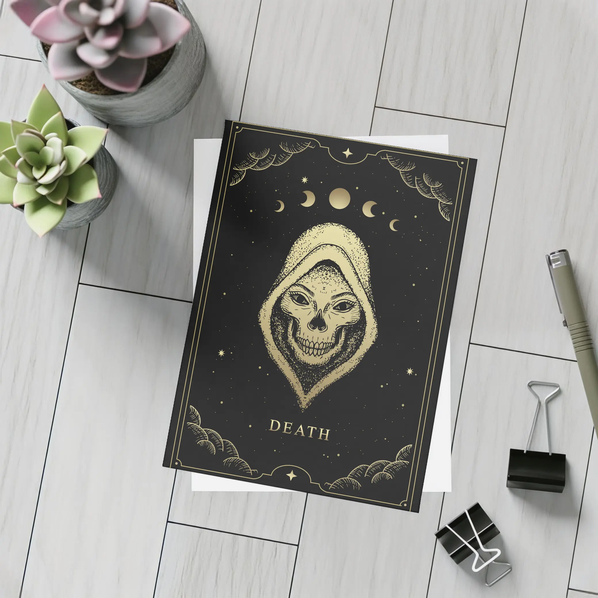 Death Tarot Skull Hooded Figure Gold – Postcards