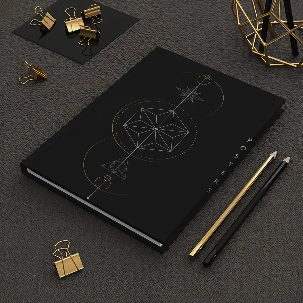 Dark Geometric Sacred Compass Star Design – Notebooks