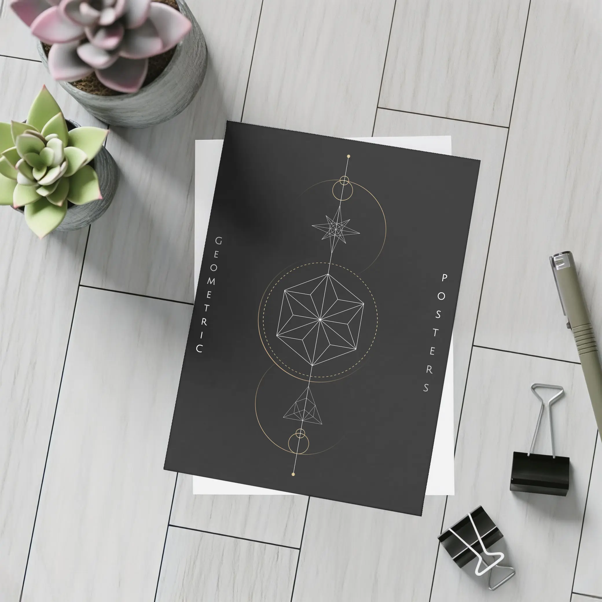 Dark Geometric Sacred Compass Star Design – Postcards