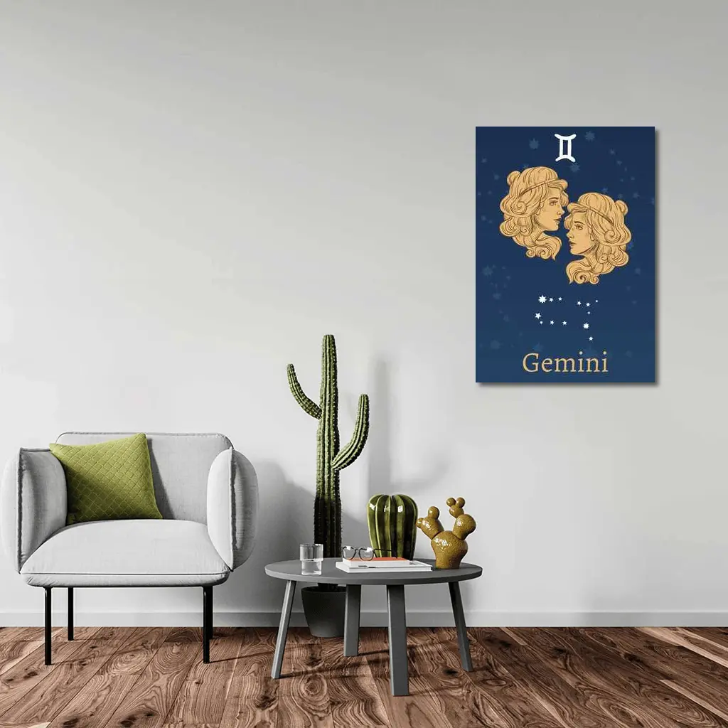 Gemini Zodiac Twin Women Navy Blue – Wall Art