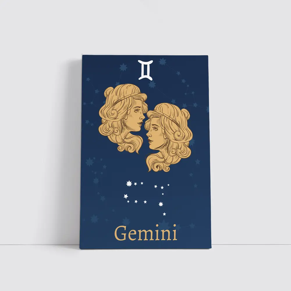 Gemini Zodiac Twin Women Navy Blue – Wall Art