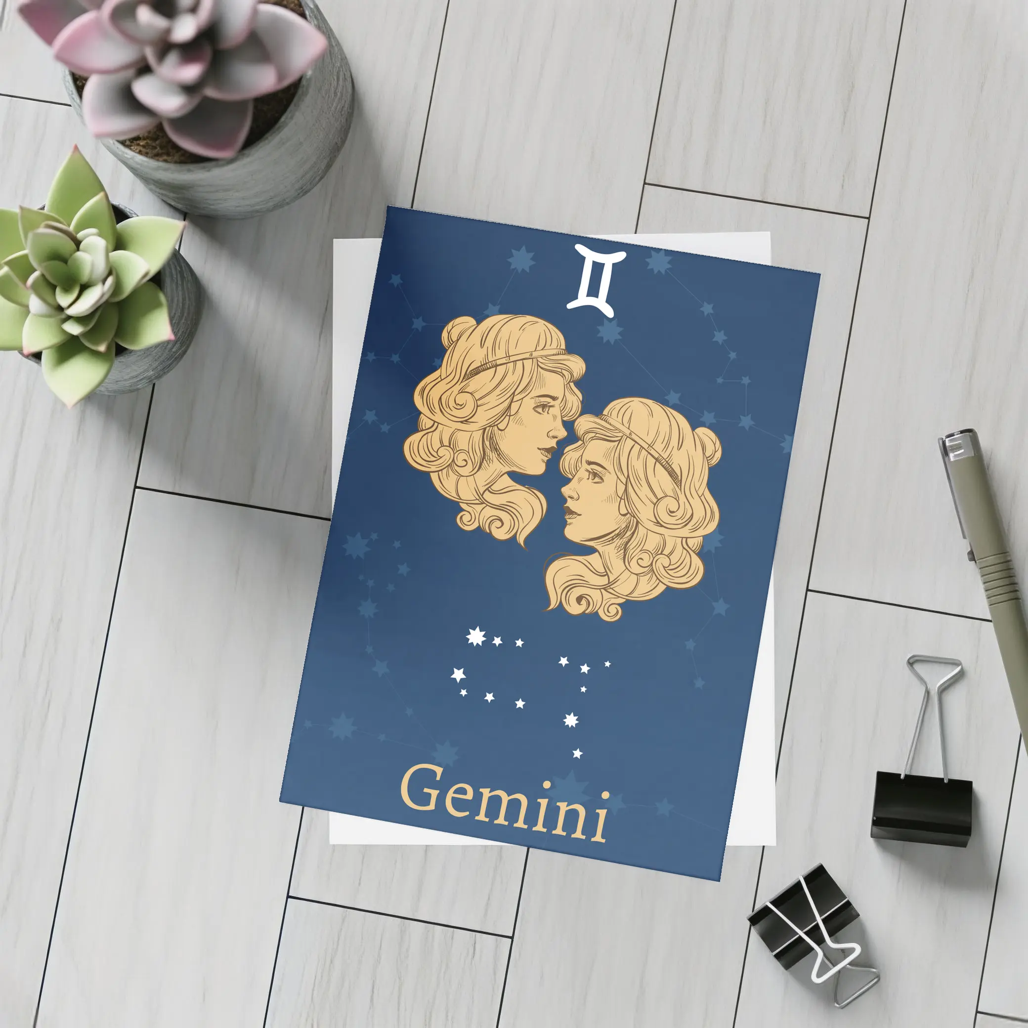 Gemini Zodiac Twin Women Navy Blue – Postcards