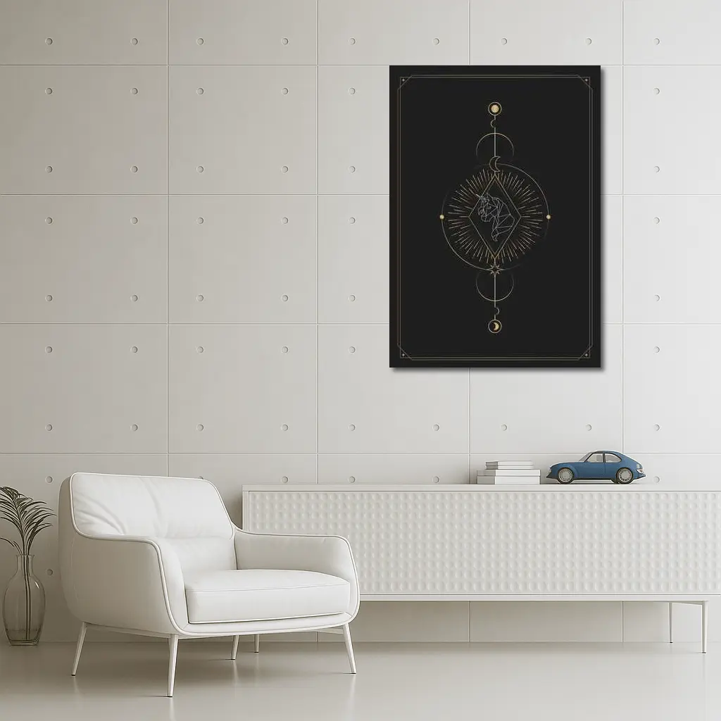 Geometric Unicorn Gold Celestial Moon Dark – Wall Art