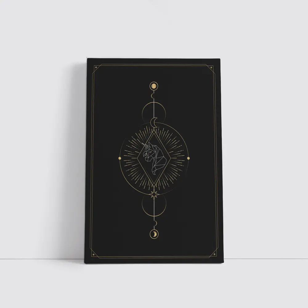 Geometric Unicorn Gold Celestial Moon Dark – Wall Art